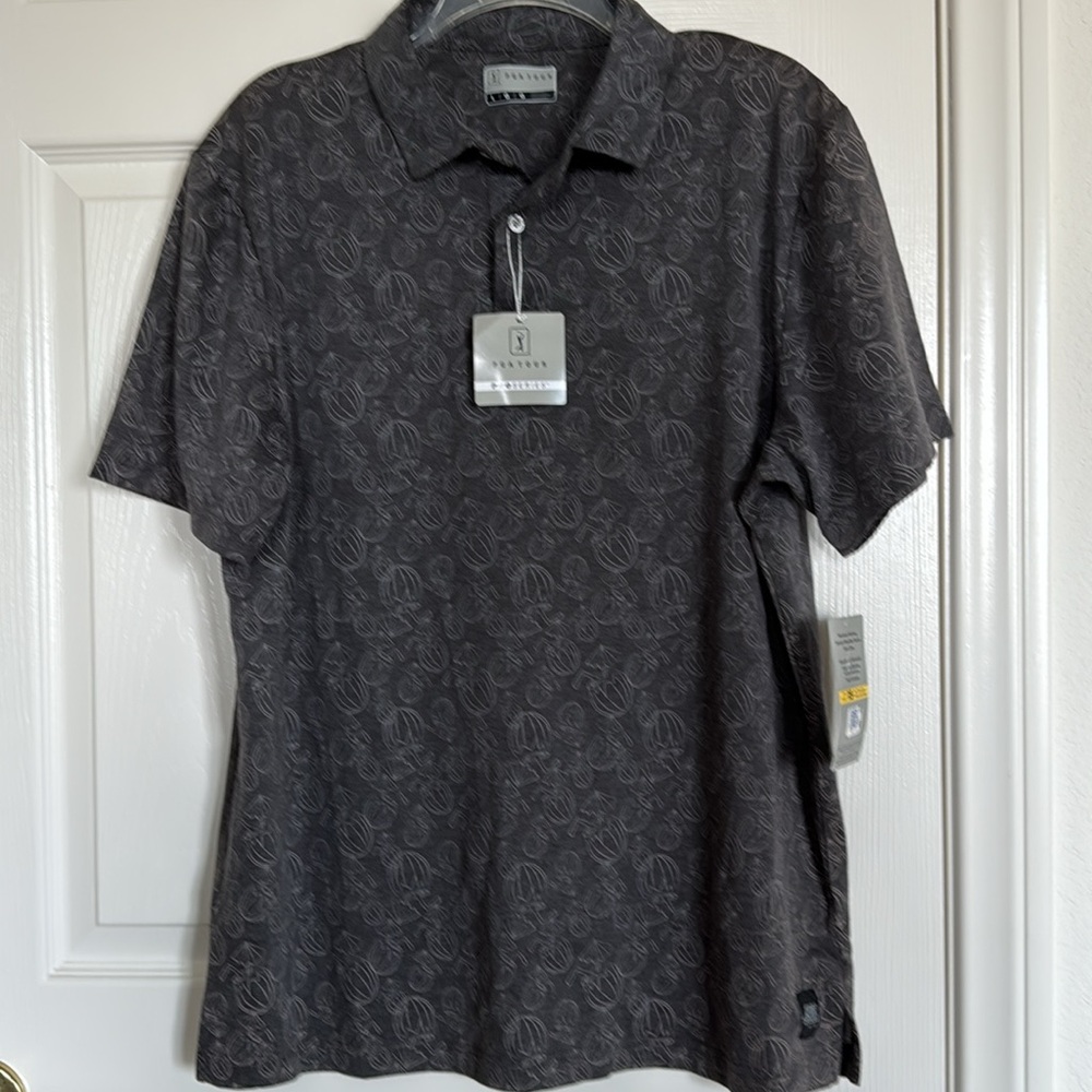 New! PGA TOUR Regular Fit Short Sleeve Polo Shirt Gray Coconut Water, Size Large